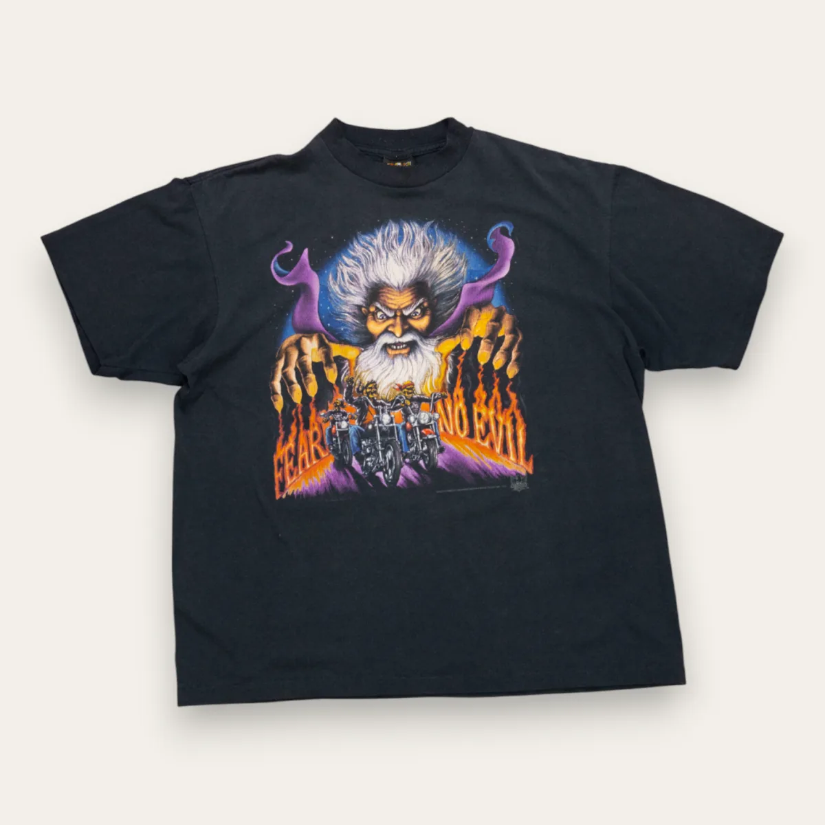 90s 3D Emblem Fear No Evil Harley Davidson Wizard - XL