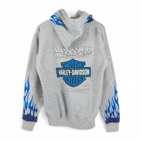 Y2k Blue Flame Heather Gray Harley Davidson Hoodie - L - Image 2
