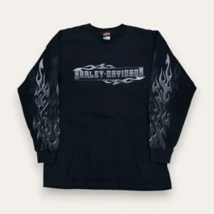 2000s Harley Davidson Black/Grey Flame long sleeve XL