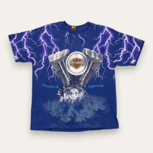 90s Purple Lighting V-Twin AOP Harley Davidson - L